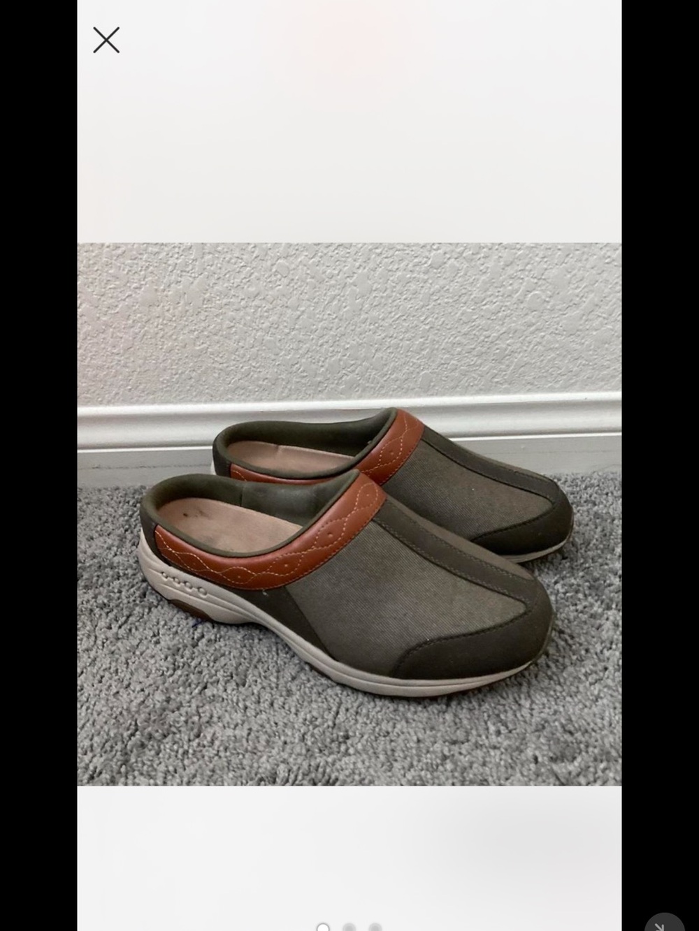 Casual Women's Slip-On Mules in Olive with Tan Trim